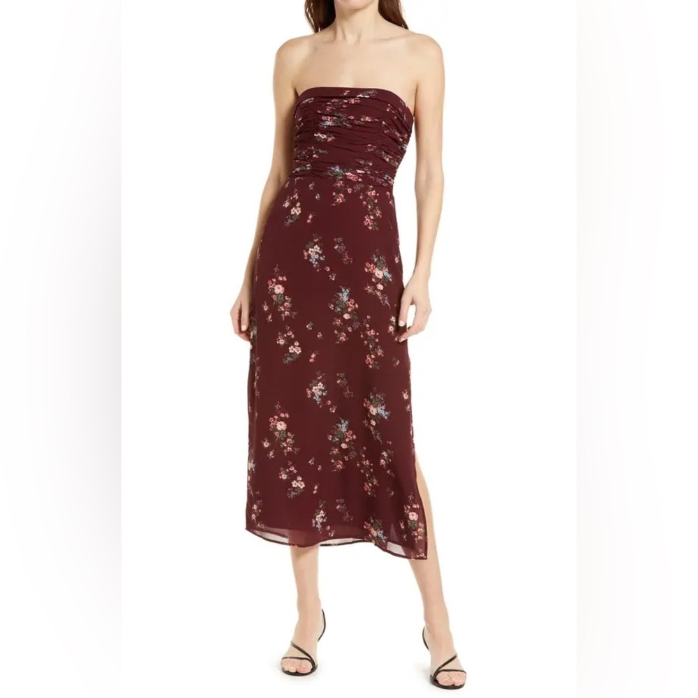 $248 REFORMATION Lore Rosaline Floral Strapless Midi Dress, Size 2